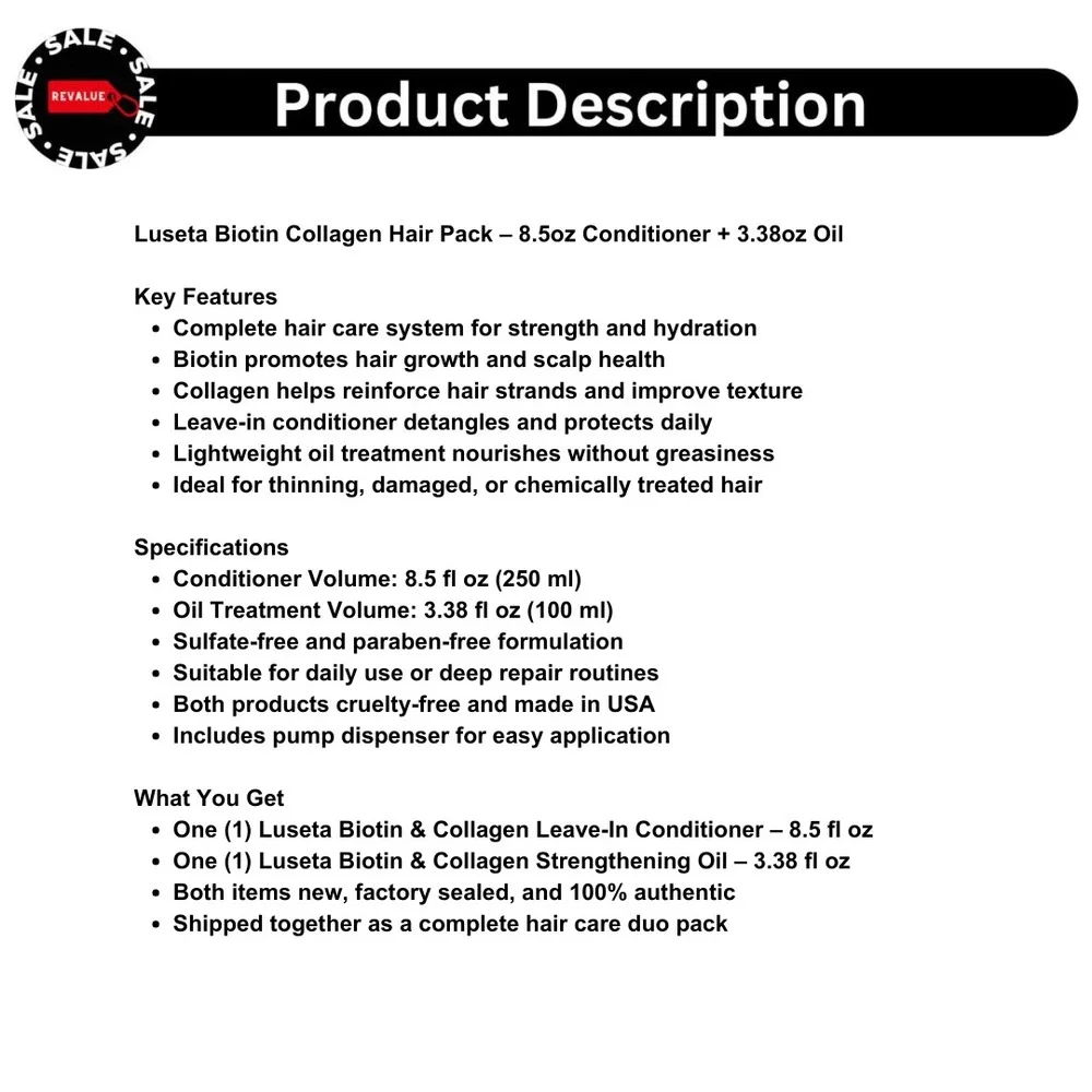 Luseta Biotin Collagen Hair Pack – 8.5oz Conditioner + 3.38oz Oil‎